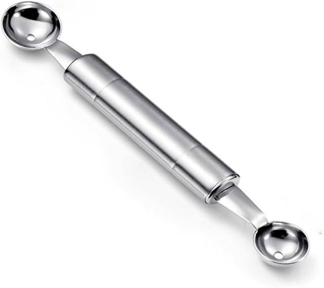 Welim Double End Spoon Multi Function Fruit Spoon Baller Scoop Stainless Steel Scoop Melon Balle Ice Cream Scoop Fruit Spoon Dessert Sorbet Tools Silver