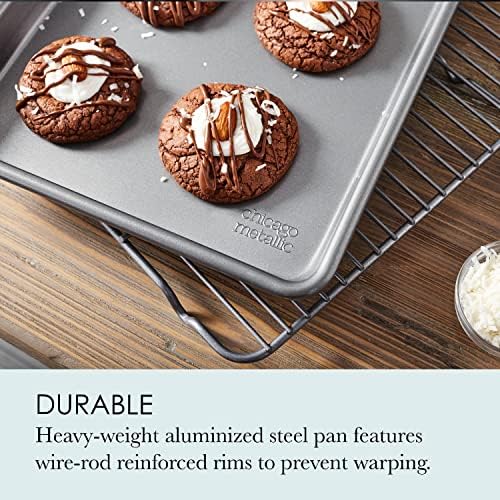 Chicago Metallic Commercial II Non-Stick Small Cookie/Baking Sheet. Perfect for making jelly rolls, cookies, pastries, one-pan meals, and more,12.25 by 8.75, Gray - Thumbnail 2