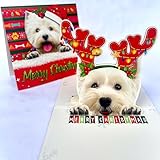 West Highland White Terrier Christmas Pop Up Card – 3D Holiday Greeting Card Featuring Adorable Westie Dog with Festive Reindeer Antlers, Perfect for Dog Lovers, Unique Christmas Gift Card for Friends and Family