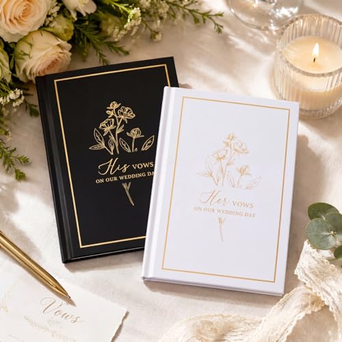 Image of Engrowtic Set of 2 Wedding Vow Books His and Hers (6.06x4.17) Premium Wedding Keepsake Essentials Elegant Bridal Shower Engagement Ceremony Gift for Bride Groom(Black White,Floral)