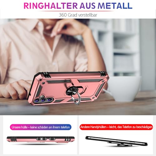 Image of Heavy Duty Case for Samsung Galaxy S25 Phone Case with Screen Protector, Military Grade Shockproof Rugged Protective Cover for Samsung S25, with Metal Ring Magnetic Kickstand (Pink)