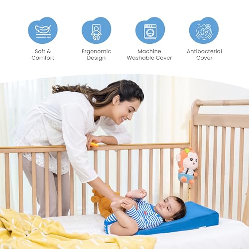 Image of Cherilo Standard Elevated Wedge Pillow for Baby Crib & Mattress, Helps to Elevate Baby for Acid Reflux, Colic, GERD, Heat Burn & Vomiting | 14 inch x 19 inch x 3.5 inch | - with Removable Velvet Cover - Sky Blue