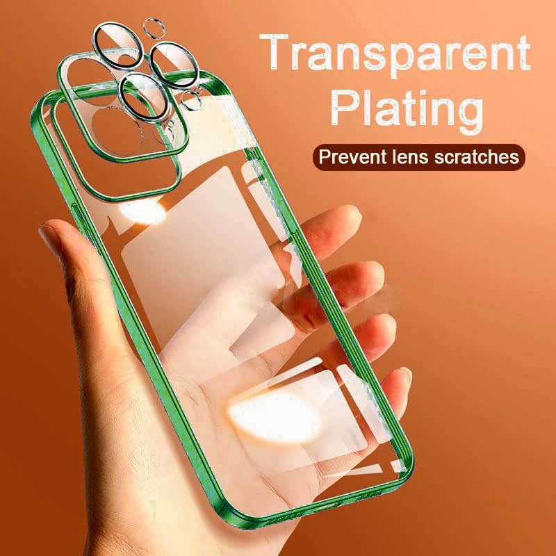 Image of mobistyle Designed for iPhone 13 Pro Electroplating Bumper Clear Back Cover for iPhone 13 Pro Cover (Silicone | Electroplating Green)