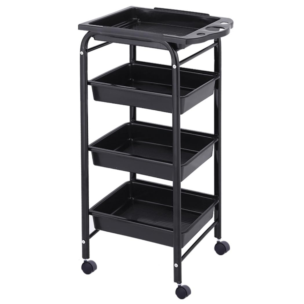 asdchZen 4-Tier Rolling Hairdressing Trolley On Wheels - Movable Beauty Cart With Storage Drawers Utility Rolling Cart For Salons And Home Use,Silver,One Color,Black