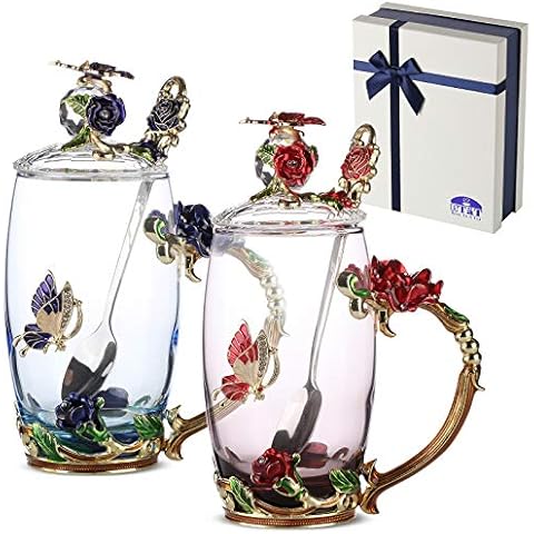 Brew To A Tea Fancy Glass Tea Cups with Lids Cover
