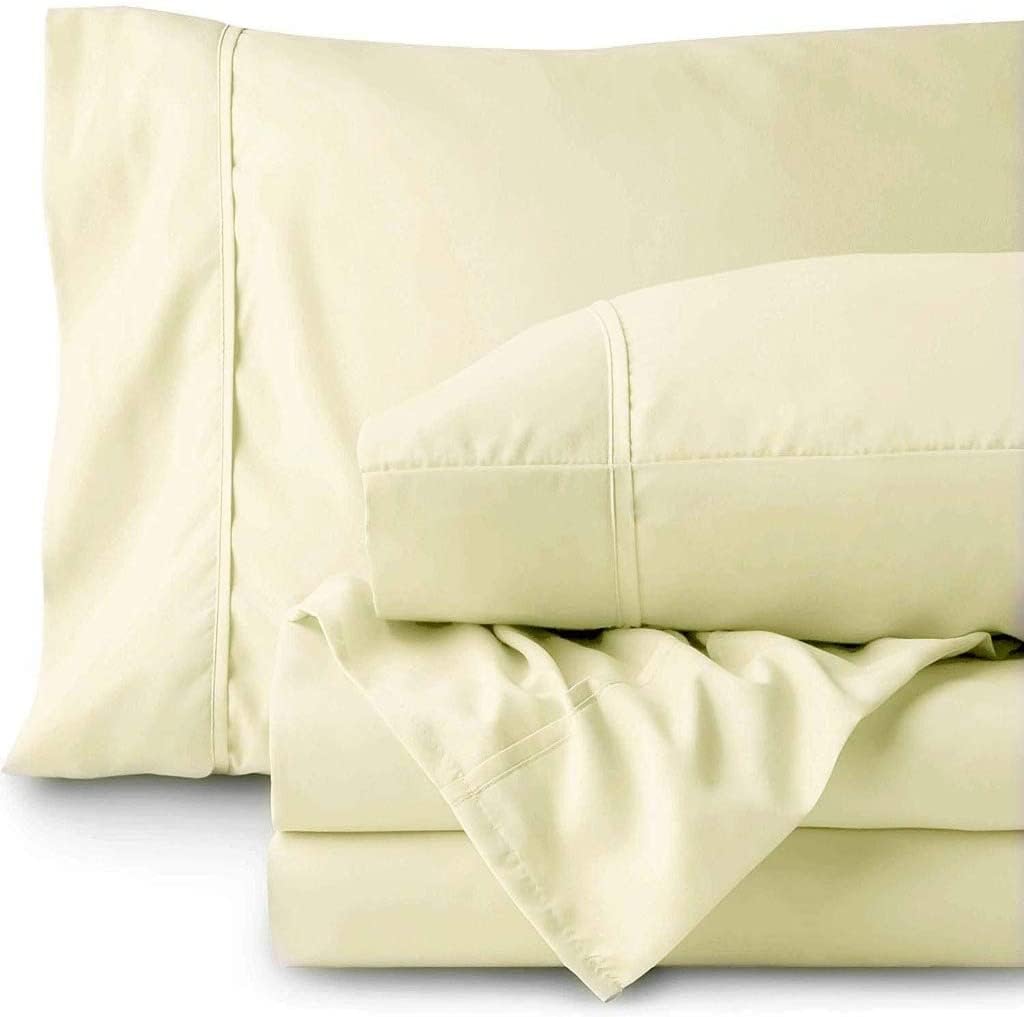 LaxLinen 500 Thread Count 100% Egyptian Cotton 4PC Bed Sheet Set 30" Inch Extra Deep Pocket Queen Bed Size, Ivory Solid