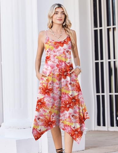 Image of Zeagoo Women Summer Midi Dresses 2026 Hawaiian Bohemian Beach Cover Up Sundress Spaghetti Strap Casual Dress with Pockets
