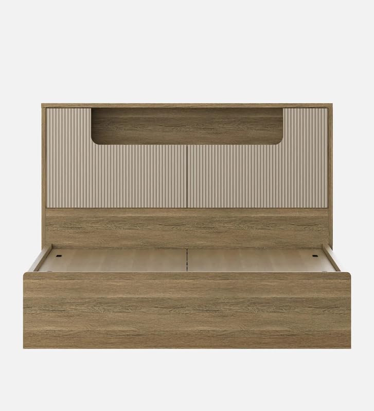 Image of Mintwud Pepperfry Engineered Wood Queen Size Bed with Box Storage | Wooden Double Bed Cot Palang Furniture with Headboard for Home Bedroom Living Room and Hotel (Sebastian Oak Finish)