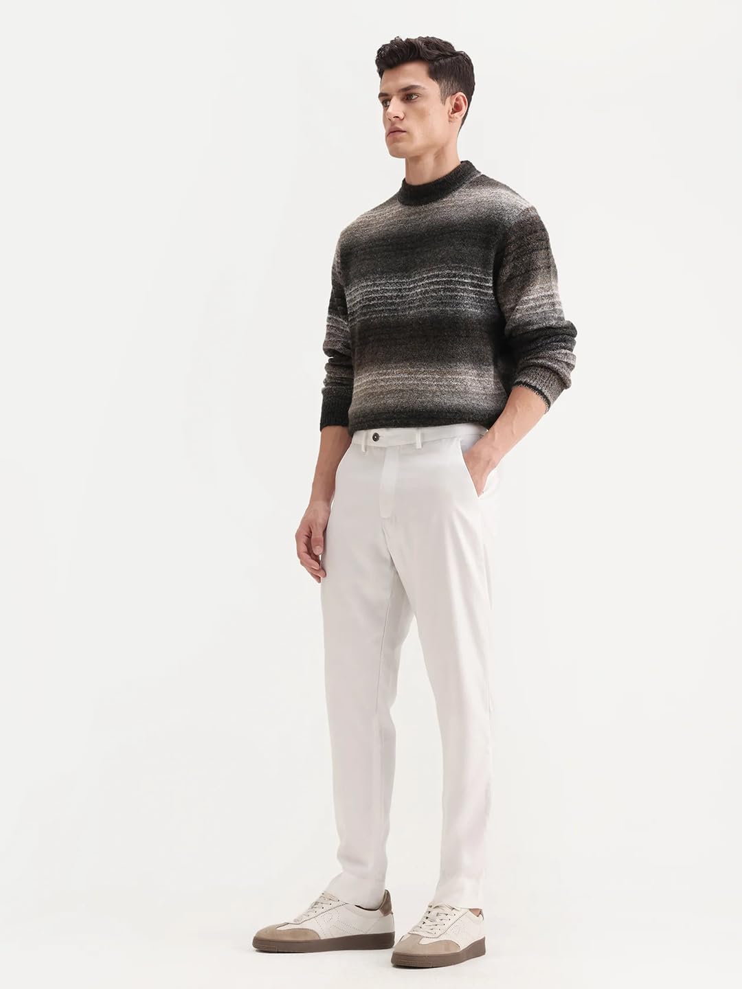 Rare Rabbit Men's Ugo White Cotton Blend Plain Regular Fit Trouser 3
