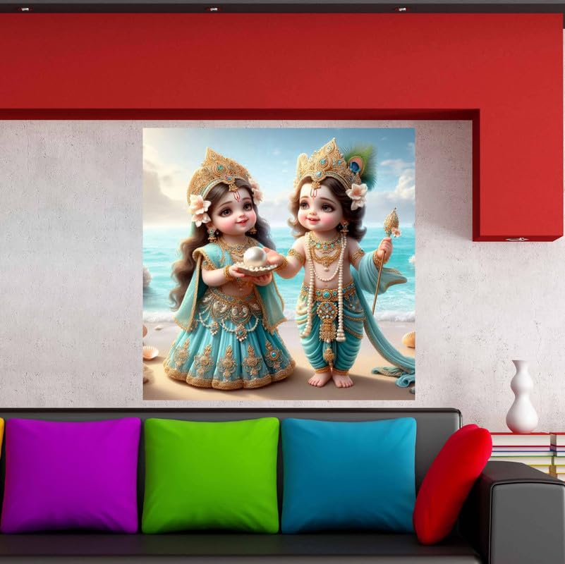 Image of British Terminal Cute little Bal Gopal Baby God Krishna| Kanha Ji | Laddu Lord Makhan Chor Painting Religious Poster for Pregnant Women for wall (matt thin vinyl,sticker,multicolor,unframed)| bj38
