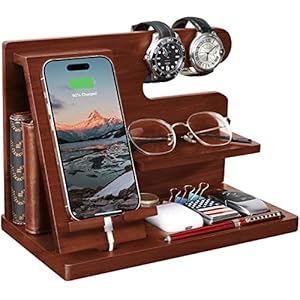Valentines Gifts for Men Wood Phone Docking Station Gifts for Boyfriend Husband Nightstand Organizer Cell Phone Stand…