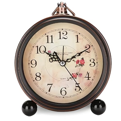 GOEDCH Despertador Analógico Retro: Reloj de Mesa Retro de Estilo Europeo de 5,3 Pulgadas, Alarma Silenciosa de Metal, para Dormitorio y Sala de Estar (11 Negro)