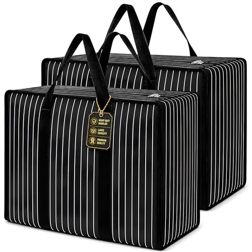 Image of PulGos Pack of 2 Extra Large Clothes Storage Bags | Heavy Duty Wardrobe Organizer | Reinforced Handles | Dual Zipper Closure | Reusable Moving & Storage Bag | Ideal for Travel, Shifting & Organization