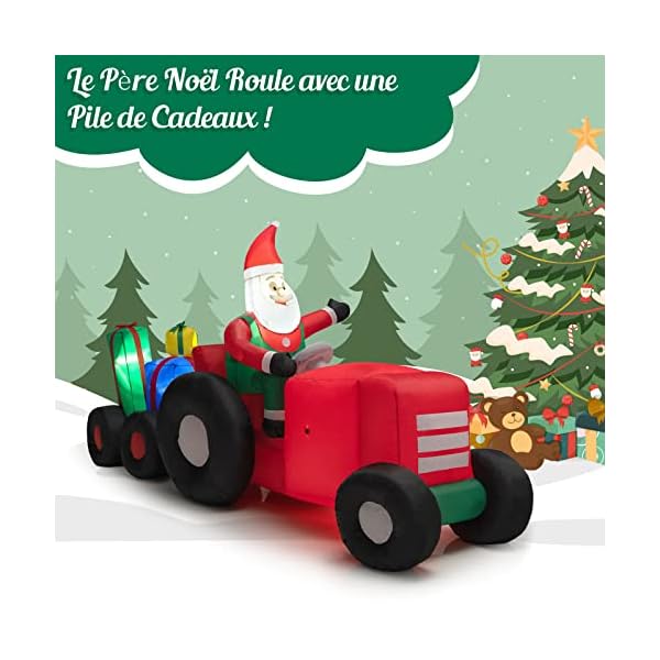 GOPLUS Camion Gonflable de Noël de 270 cm de Long avec Père Noël et Cadeaux, Décoration Noel Extérieur Eclairée, Père Noël Gonflable conduisant Camion transportant des Cadeaux 51y84CJQCbL. SS600