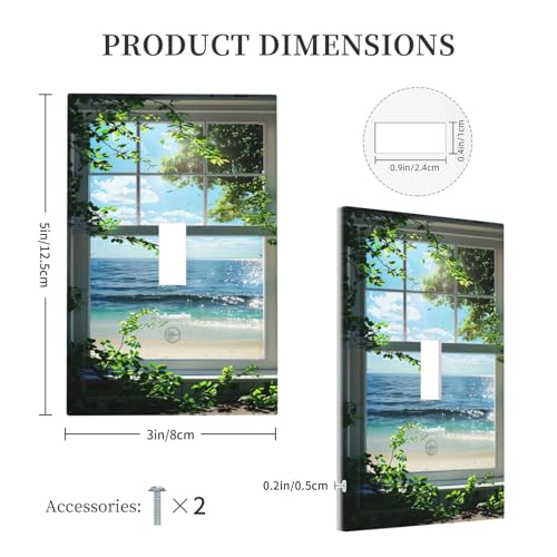 Decorative Switch Covers Plate Window Beach Seascape View Green Leaves 1 Gang Wall Plate Oversized Single Toggle Wall Cover Plate Jumbo Electrical Light Switch Plate Faceplate
