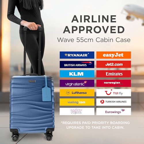Image of CUQOO 45x36x20cm Lightweight Hard Cabin Suitcase Approved by Over 100+ Airlines - Carry on Suitcase with 4 Wheels & Combi Lock | ABS Hard Case EasyJet, British Airways, Virgin Atlantic Emirate, Navy,