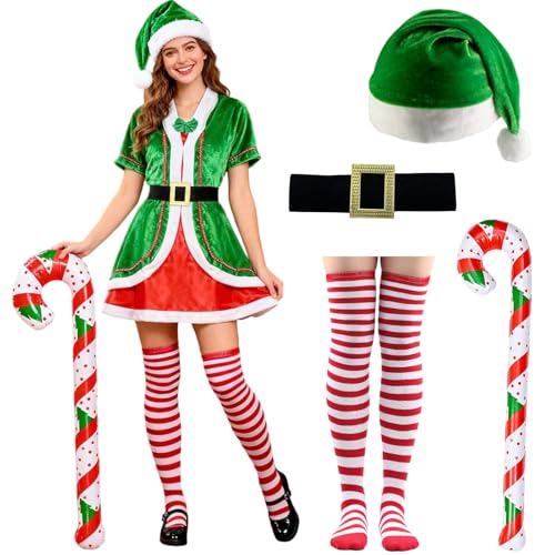 Raveparty Elfen Kostüm Damen, Weihnachtsfrau Weihnachtself Kostüm Damen, Weihnachtsmann Karneval Party (Style B, M)