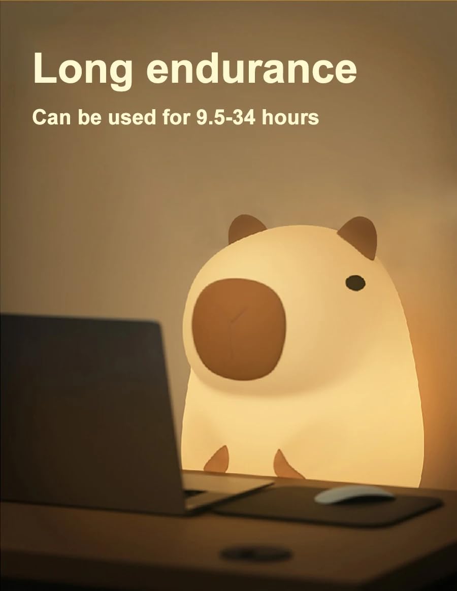 Avastro Capybara Lamp, LED Baby Silicone Night Light Capybara, Rechargeable Children's Nightlight, Baby Gift, Decorative Bedroom Bedside Lamp, Timer Function, Night Light For Toddlers Children Pices 1 1