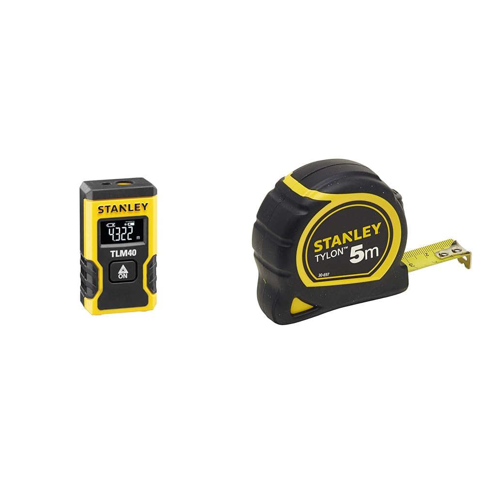 STANLEY - Mesure Laser Pocket 12m - ‎STHT77666-0 & 0-30-697 Mesure Tylon 5m x 19mm - Boitier Ergonomique Bi matière - Ruban en Acier Laqué