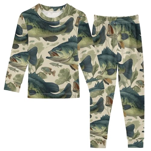 Pajama Sets Long Sleeve Fish Swimming Among Leaves Soft Comfy Sleepwear 2 Piece PJS 3-8T