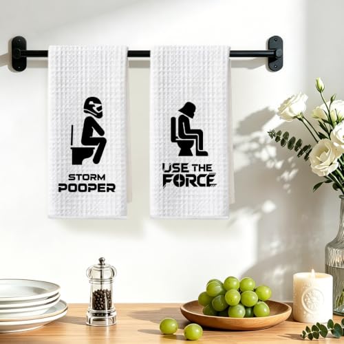 Image of Funny Flamingo Hand Towels for Bathroom, S Wars Waffle Weave Hand Towel | 2Pcs Funny Kitchen Accessories, Geek Home Kitchen Bathroom Decor, Housewarming Gifts 14x24 Inch
