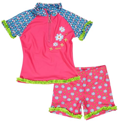 Playshoes Unisex Kinder UV-Schutz Bade-Set zweiteilig Schwimmshirt Badeshorts Badebekleidung, Blumen, 110/116