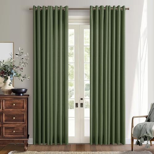 Dark Olive Green Curtains 90 Inches Long Semi Sheer Light Filteri...