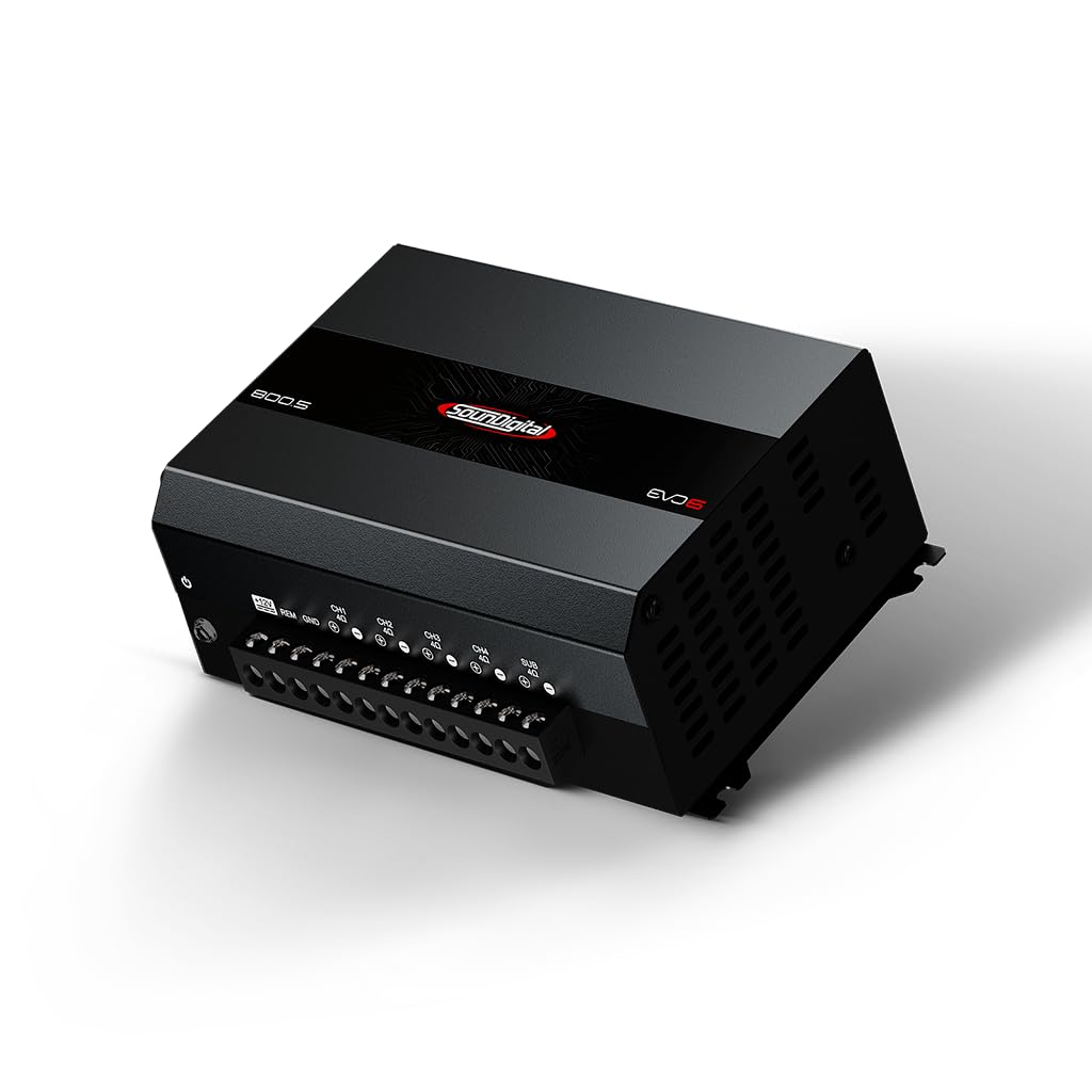 SounDigital 800.5 EVO 6.0 Amplificateur de voiture 5 canaux | 800 W RMS | 4 ohms | Filtre passe-haut / bas | Entrée RCA | Amplificateur HiFi compact de voiture