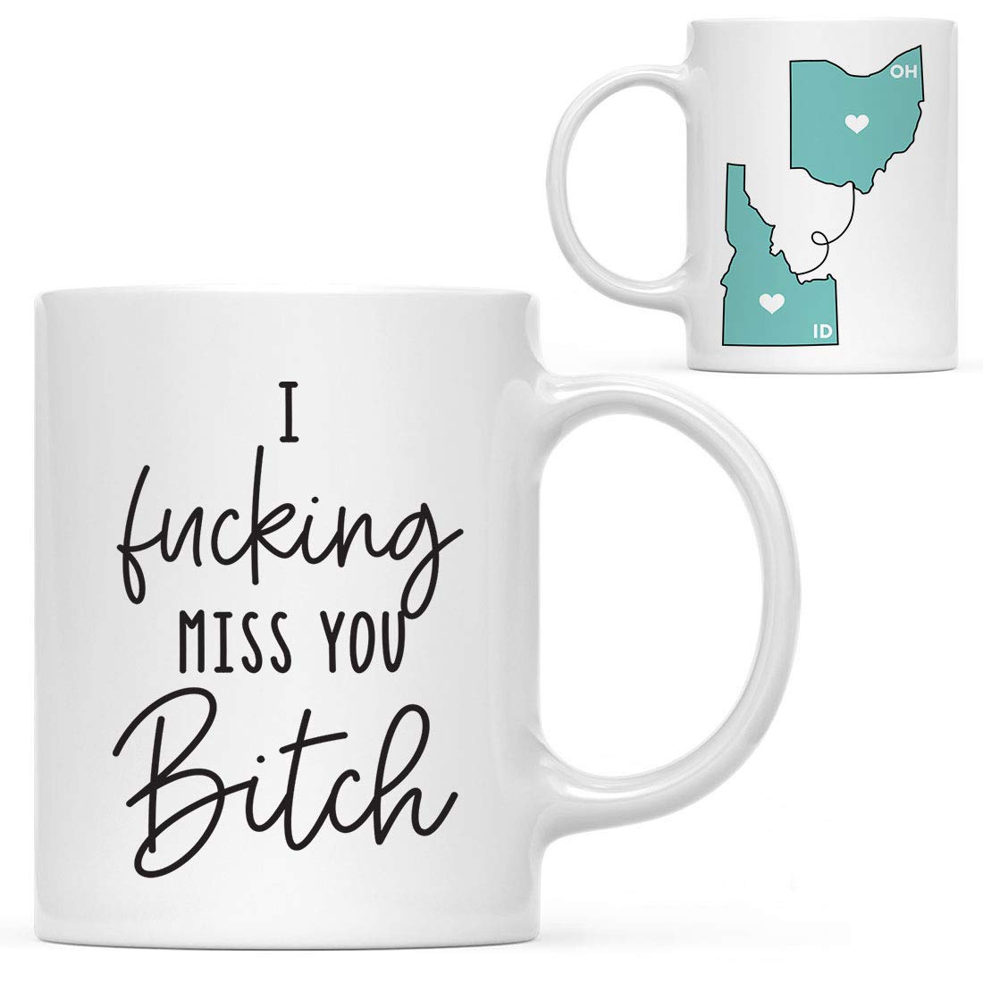 Andaz Press Funny Rude 11oz. Coffee Mug Long Distance Self Isolation Gag Gift, Ohio and Idaho, I Fucking Miss You Bitch, 1-Pack, Moving Away Graduation University College Relationships Gifts