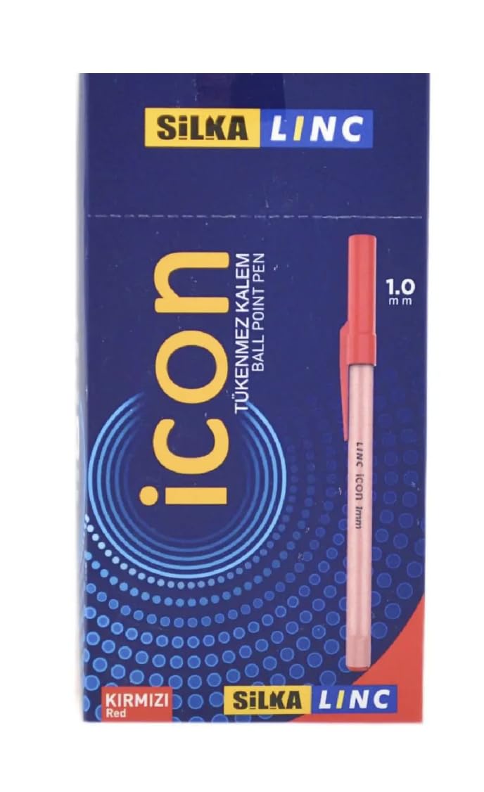 Silka Linc Icon 1.0 mm İğne Uçlu Tükenmez Kalem, Kırmızı, 50 Adet
