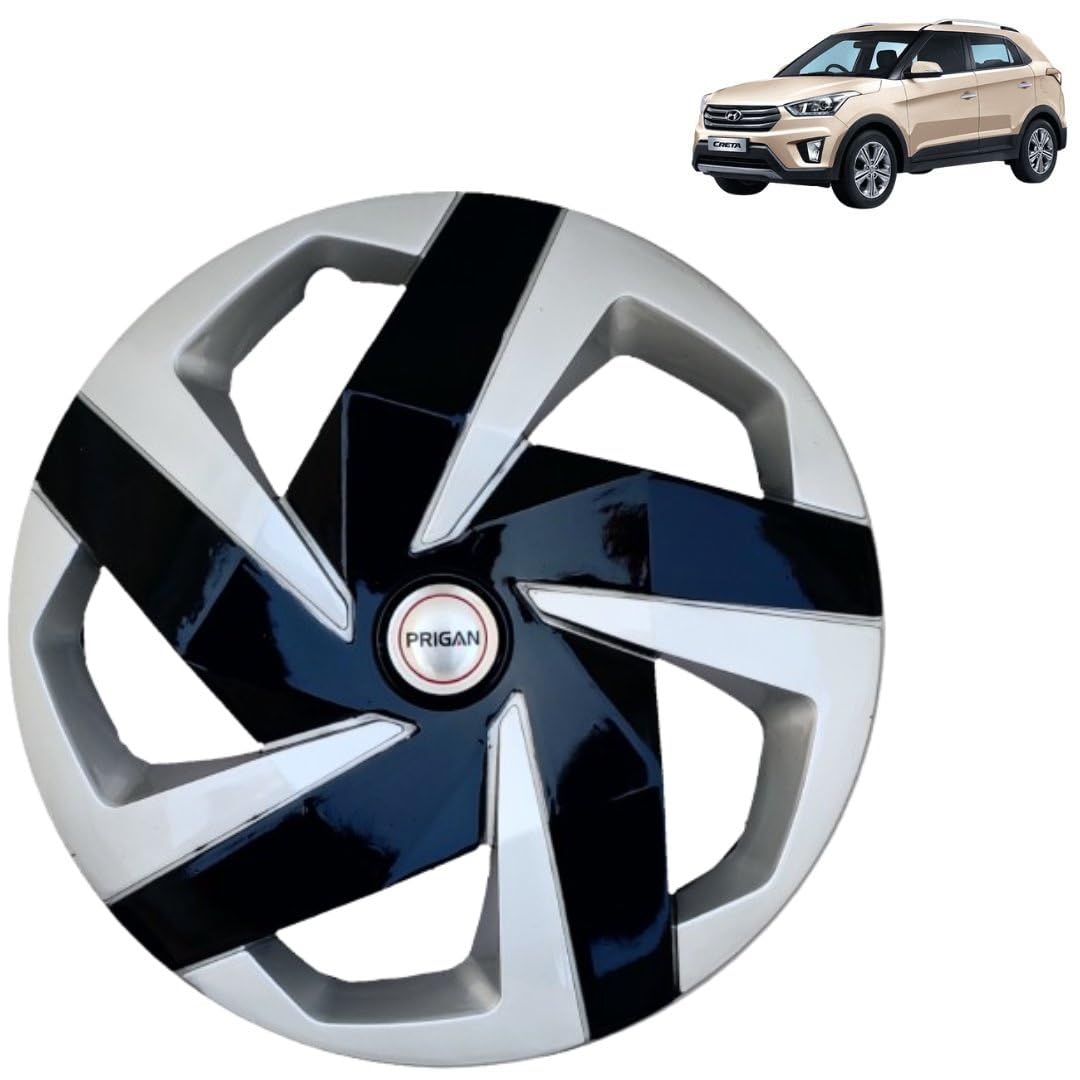 Prigan Wheel Cover for Creta Silver Black Wheel Cover 16" for Hyundai Creta (Set of 4 Pcs) (Press Fitting) Model Name- Magnite DC 16