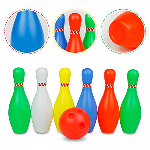 yoptote Fun Bowling Set for Kids 10 Multicolored Bowling Pins with 2 Plastic Sports Ball Play Indoor Family Games Toddlers Early Training Birthday Party Toy for Boy Girls Children Ages 3 4 5 6