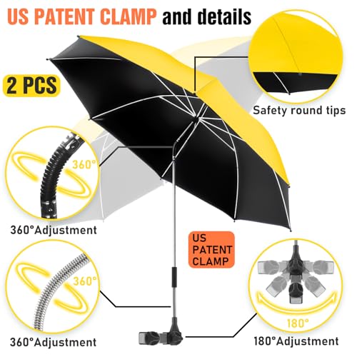 Image of 2 PACK Beach Umbrella with Clamp, 360 Adjustable Umbrellas for Chair, UPF50+ Umbrella for Beach Chair, Patio Chair, Wheelchair, Camping Chair, Golf Carts (Chair Not Included)