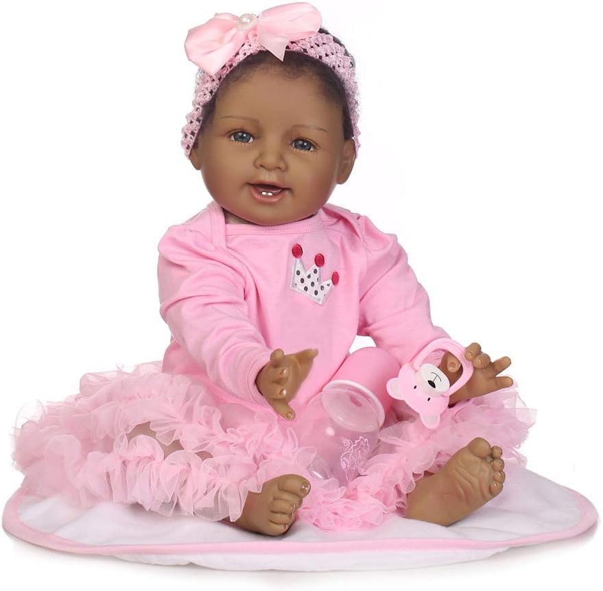 Zero Pam Biracial Reborn Baby Doll Lifelike Black African American Toddler Baby Girl 22 Inches Cute Realistic Baby Dolls That Look Real Black Skin Newborn Girl with Weighted Body Kids Toys