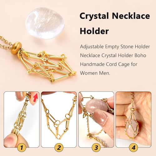 6 Pcs Crystal Necklace Holder Adjustable Empty Stone Holder Necklace Crystal Holder Boho Handmade Cord Cage for Women Men3