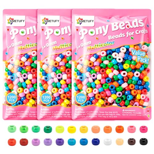 Image of Simetufy 3600Pcs Pony Beads Bulk, 24 Assorted Colors Rainbow Plastic Beads | for Hair Braiding Friendship Bracelets DIY Crafting Kandi Jewelry Making (2.06lb)