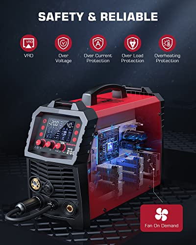 ARCCAPTAIN MIG Welder, 205Amp 6 in 1 Gas MIG/Gasless Flux Core MIG/Stick/Lift TIG/Spot welding/Spool Gun 6 in 1 110/220v Welding Machine with LED Digital Display, Burn Back Adjustment