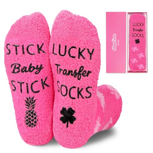 Hapfine IVF Gifts for Women - Stick Baby Stick - Dark Pink Lucky Transfer Socks with Pineapple - Infertility & Fertility Support Gift - Non Slip Grippers (Dark Pink)