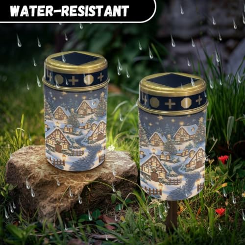 Image of Christmas Village Solar Memorial Lights for Graves | Waterproof led flameless candle, outdoor grave lights, solar powered, landscape light for Christmas cemetery decor