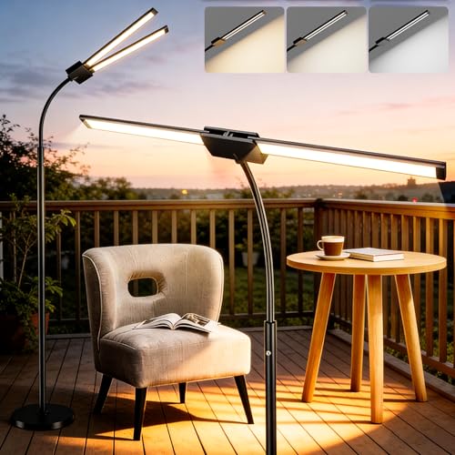 Cordless Floor Lamp Rechargeable LED - Battery Operated 8000mAh, Dual Head Gooseneck Reading Light with Touch Control, IP54 Waterproof Portable Floor Lamp for Living Room Bedroom Outdoor Emergency