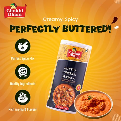 Image of Chokhi Dhani Butter Chicken Masala 100g | Murg Makhani Spice Mix | Rich Creamy Restaurant Style Curry Masala | Authentic North Indian Gravy Masala for Chicken & Paneer | No Artificial Colours