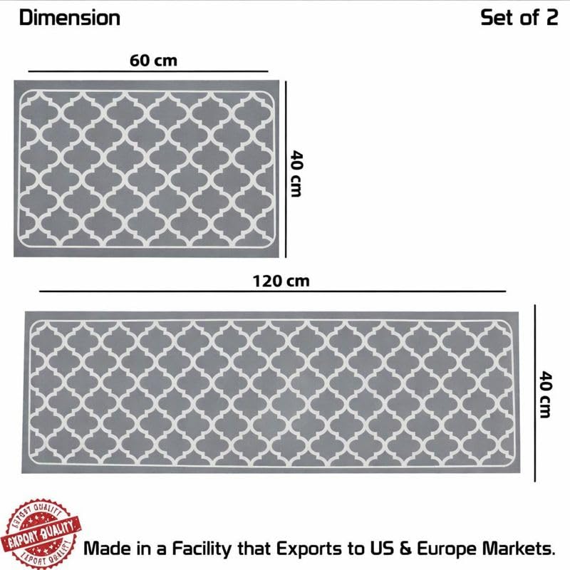 Image of HomeCloud Rubber Kitchen Mats For Floor Set Of 2 Pcs | Non-Skid, Soft Absorbent Rugs For Kitchen, Laundry, And Hallway | 120X40Cm, 40X60Cm| 4Mm Thickness (Trap Grey, Rectangular)