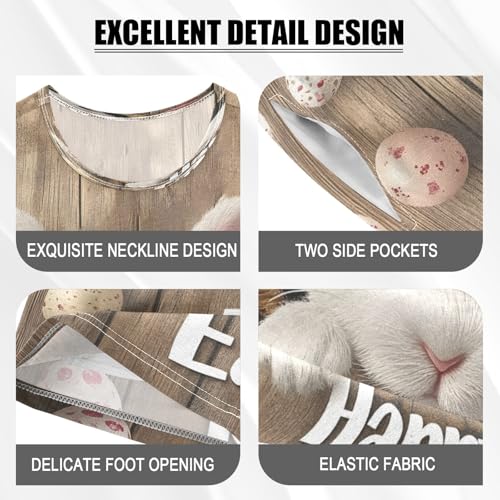 ALAZA Happy Easter Rabbit Bunny Egg Animal Pajamas Set Short Sleeve Cotton Sleepwear Summer Pjs 2 Piece 5-14Y4