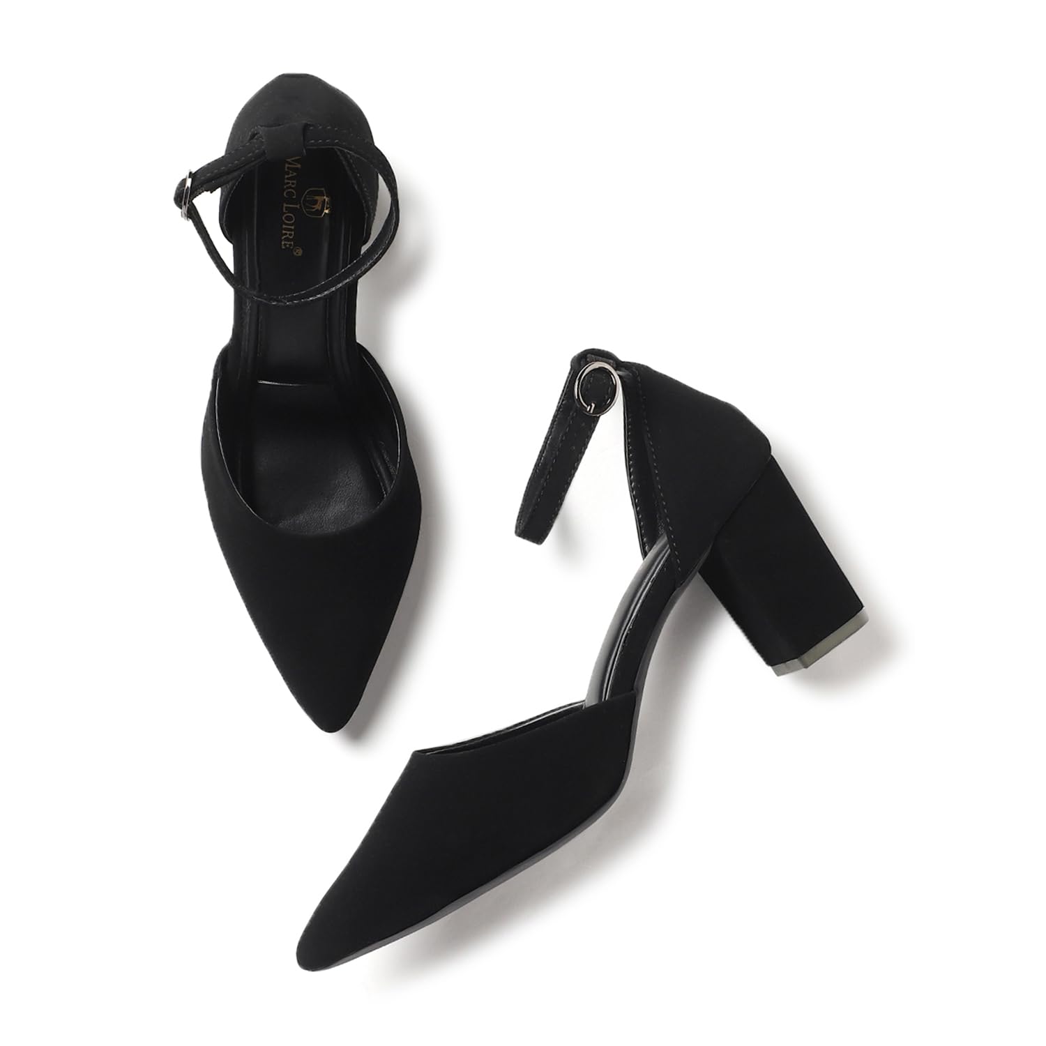 Women's Pointed Toe Block Heel Pumps | Office & Party Shoes with Ankle Loop & Buckle Strap | Formal Footwear-image-32