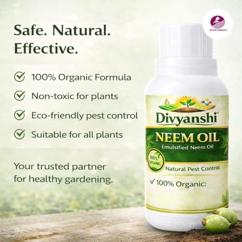 Image of Divayanshi Neem Oil for Plants | 100% Organic Cold Pressed Concentrate | Natural Insecticide & Pest Control Spray for Indoor & Outdoor Plants | Controls Aphids, Mealybugs & Fungal Issues-100ml