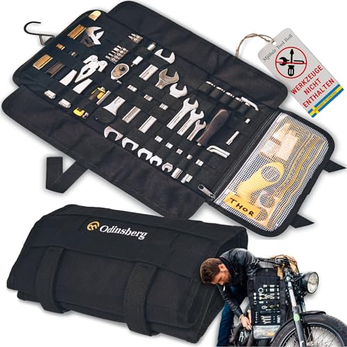 Heavy Duty Tool Roll Werkzeugrolle für Motorrad ohne Inhalt - Werkzeugtasche mit Taktischem MOLLE System, 56 elastische Schleifen und Innentasche, um Ihre Werkzeugmappe zu verwalten