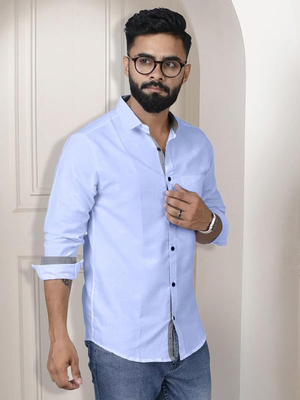 Image of Pinkmint Shirt for Men Cotton Soild Shirt & Spread Collar Long Sleeve Shirt Formal, Travelling