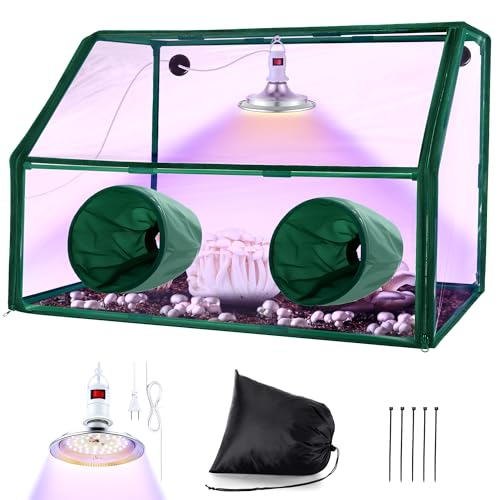 Meonum Mushroom Grow Tent and LED Growing Light Kit, 30 x 20 x 20 Inch Portable Large Still Air Box, Mycology Mushroom Growing Kit, Indoor Propagation Stations with 48 LED Mushroom Grow Lamp (Green)