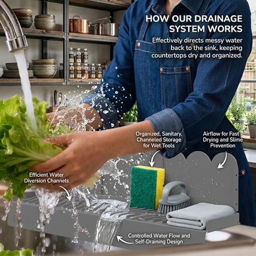 Image of Splash Guard For Kitchen Sink, Sink Guard For Kitchen With Waterproof Barrier, Silicone Anti Splash Sink Edge Guard, Sink Water Protector (Grey, 20x7.4 inches)