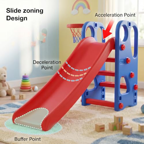 Baybee Garden Baby Slide for Kids with Basketball Hoop, Red - Image 6